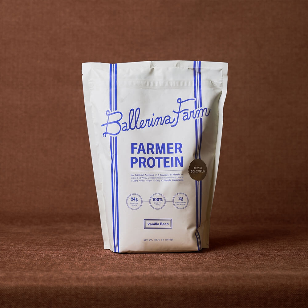 Ballerina Farm Grass Fed Whey Protein Powder, 24g Protein with Collagen Peptides, Bovine Colostrum, Hemp Hearts & Prebiotic Fiber, No Artificial Ingredients