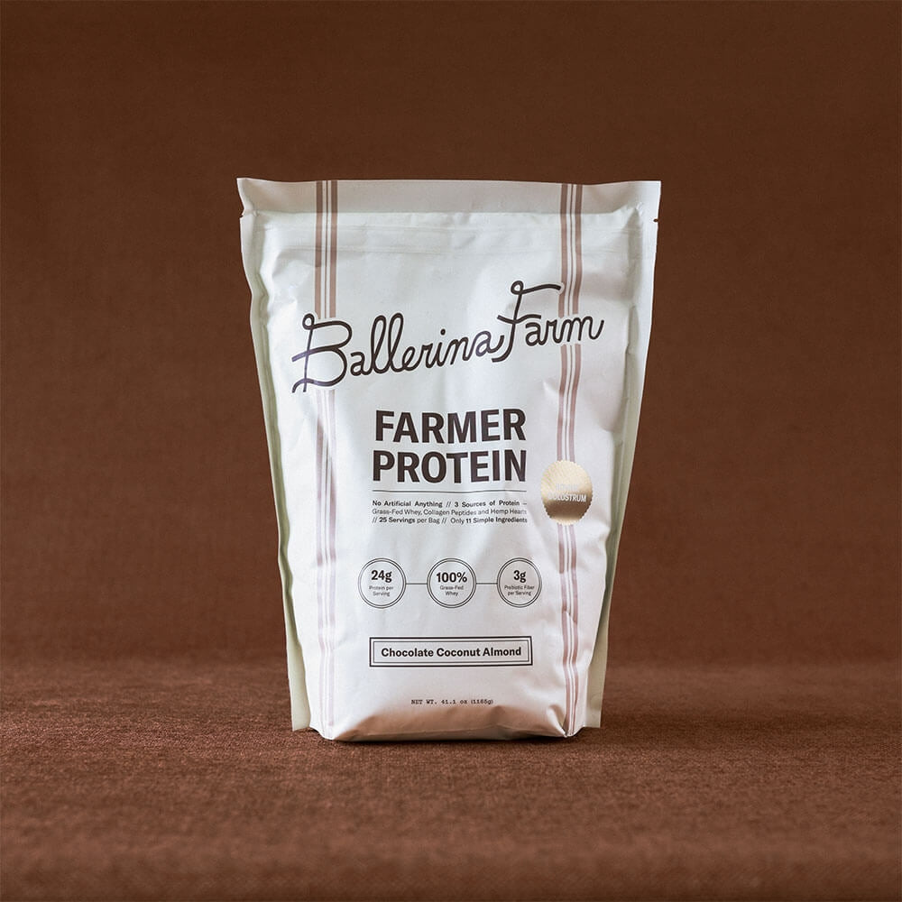 Ballerina Farm Grass Fed Whey Protein Powder, 24g Protein with Collagen Peptides, Bovine Colostrum, Hemp Hearts & Prebiotic Fiber, No Artificial Ingredients